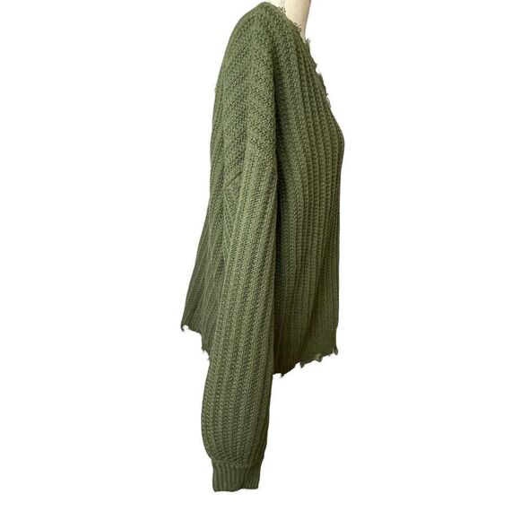 Cloud Chaser Solid Green V Neck Distressed Knitted Oversized Sweater size M - Picture 10 of 11